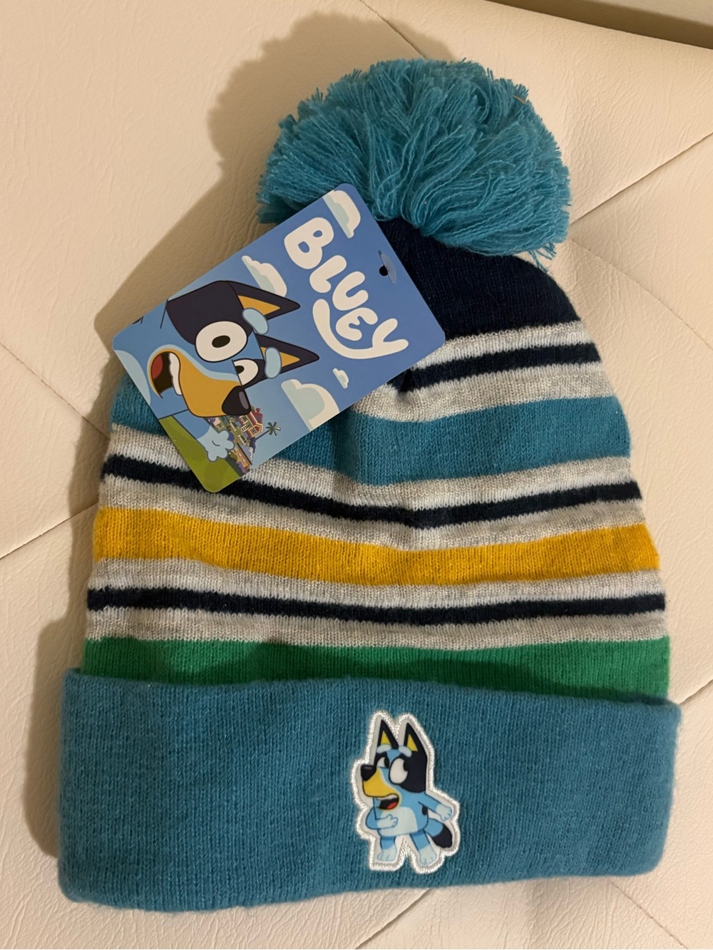 Bluey Character Knit Blue Beanie Set with Ear Accents And Mittens NWT